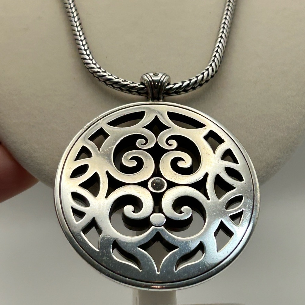 Brighton Destino Necklace 17" Silver Plated Crystal Adjustable Chunky Chain - Picture 4 of 15